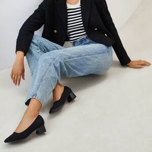 Vivaia Black Square Toe Chunky Knitted Block Heels